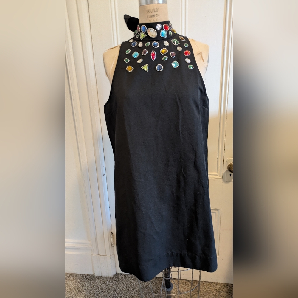 STAUD Black Mini Dress Rhinestones